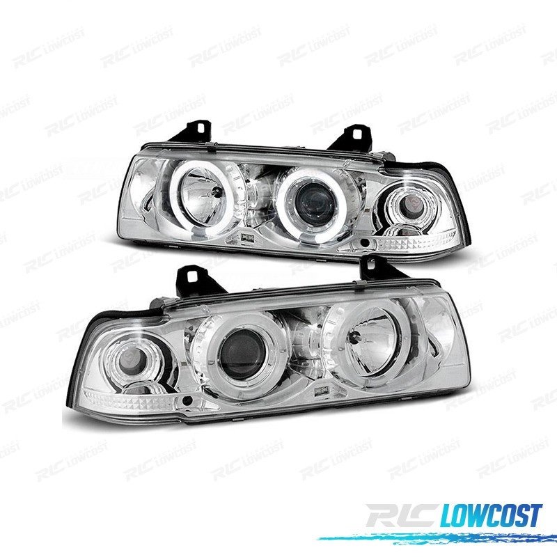 FAROS BMW SERIE 3 E36 90-99 OJOS ANGEL FONDO CROMO