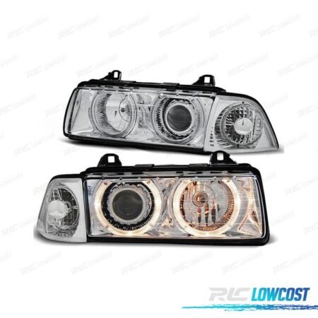 FAROS BMW SERIE 3 E36 90-99 OJOS ANGEL HALOGENO FONDO CROMO