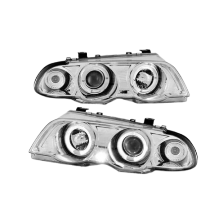 FAROS PARA BMW SERIE 3 E46 4 PUERTAS 98-01 OJOS ANGEL CCFL FONDO CROMO H1 H1