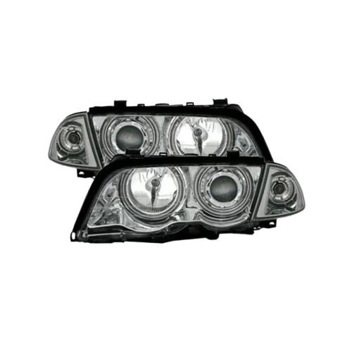 FAROS PARA BMW SERIE 3 E46 4 PUERTAS 98-01 OJOS ANGEL CCFL FONDO CROMO H7-H7