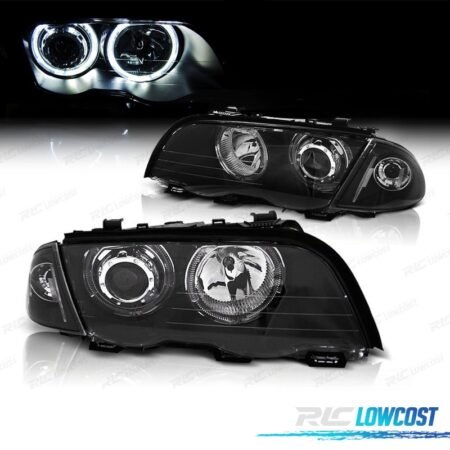 FAROS BMW SERIE 3 E46 4 PUERTAS 98-01 OJOS ANGEL CCFL FONDO NEGRO H7 H7