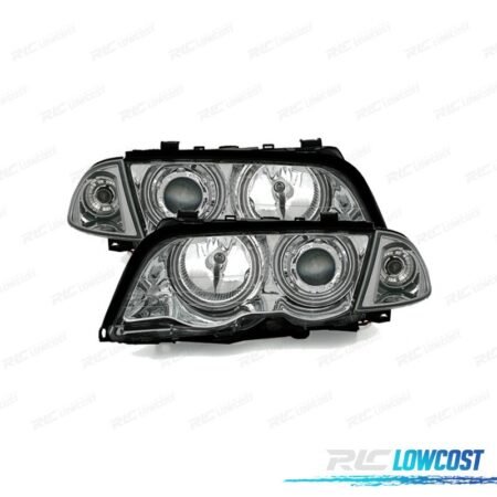 FAROS PARA BMW SERIE 3 E46 4 PUERTAS 98-01 OJOS ANGEL CCFL FONDO CROMO H7-H7