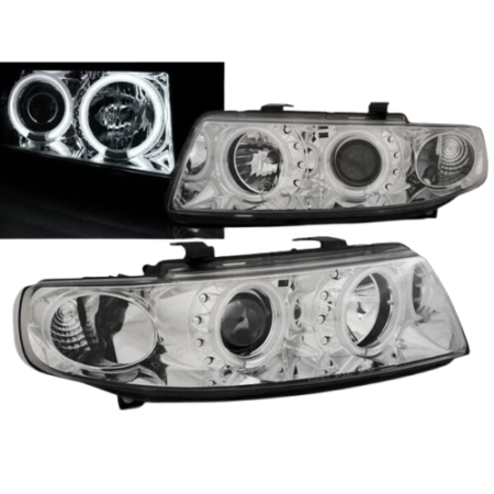 FAROS PARA SEAT LEON Y TOLEDO 99-05 OJOS ANGEL CCFL FONDO CROMO