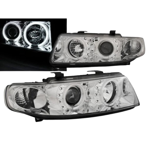 FAROS PARA SEAT LEON Y TOLEDO 99-05 OJOS ANGEL CCFL FONDO CROMO