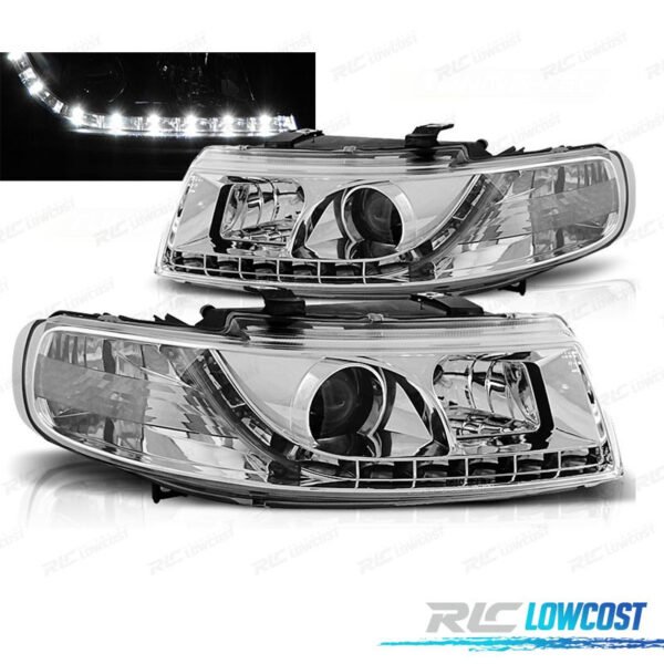 FAROS SEAT LEON TOLEDO 1M 99-05 LUZ DIURNA FONDO CROMO